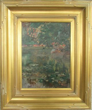 Vintage Painting " Lily Pond " Herman M Linding Ossining,  York Artist