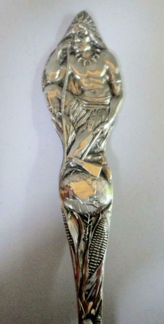 Antique Sterling Silver Souvenir Spoon,  Kneeling Indian,  Saratoga Springs 1767