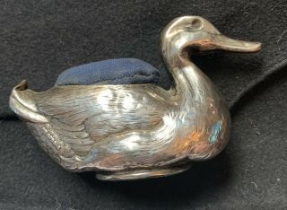 Antique Edwardian Silver Duck Pin Cushion G 1902