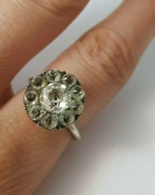 18th C Georgian Ring Antique Foiled Back Dot Paste Glass Closed Back Sterling