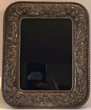 Vintage Ornate Repousse 950 Sterling Silver Picture Frame Wood Back 7”x 5 - 3/4”
