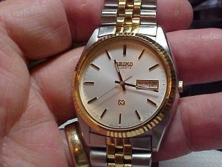 Vintage Seiko Quartz Watch For Men S/s & Gold Plate Oyster Style Case 5y23 -