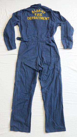 Vintage 40s Lankfords Navy Blue Albany Ny Fire Department Coveralls Sz 40 Long