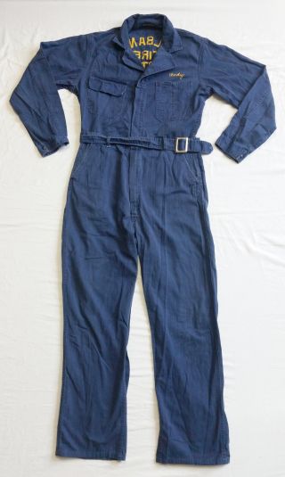 Vintage 40s Lankfords Navy Blue Albany NY Fire Department Coveralls SZ 40 Long 2