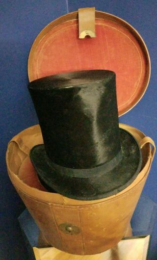 Antique Equestrian Top Hat And Leather Case By Dunlap & Co.