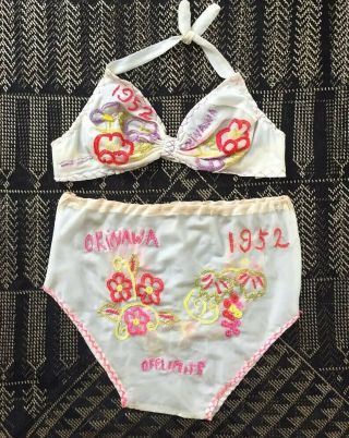 Rare 1950s Sweetheart Souvenir Set Parachute Silk Off Limits Wwii Ww2 Okinawa