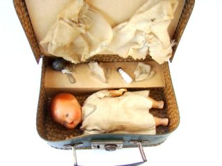 Rare Antique Composition Bisque Baby Doll W Box Accesories Vintage Toy