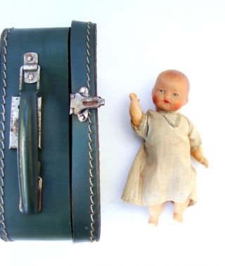 Rare Antique Composition Bisque Baby Doll w Box accesories Vintage Toy 2