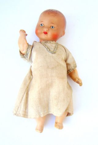 Rare Antique Composition Bisque Baby Doll w Box accesories Vintage Toy 5