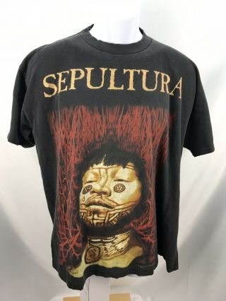 Vtg Sepultura Roots T - Shirt Size Large Blue Grape Tag Made In Usa Thrash Metal