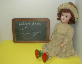 Antique Walkure 21 " Bisque Head Compo Body Doll - Maybe Orig.  Clothes Hat Shoes?