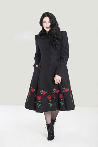 Hell Bunny Black Red Long Vintage Swing Plus Size Retro 50s Rosa Rossa Coat