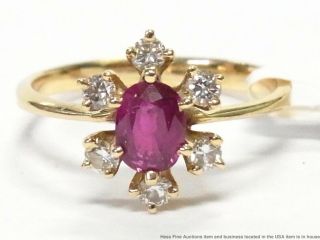 Natural Ruby Fine Diamond 14k Gold Ring 2.  5gr Vintage Halo Birthstone Size 6