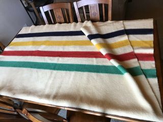 VINTAGE HUDSON ' S BAY 4 POINT BLANKET 100 WOOL ENGLAND 70 