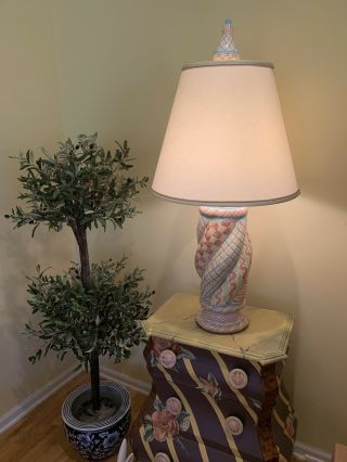 38” Tall Mackenzie Childs Vintage Lamp,  Fineal And Shade