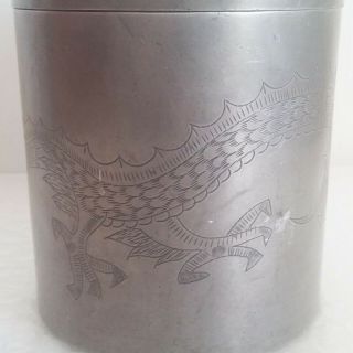 ANTIQUE CHINESE 19th C.  Kut Hing Swatow Pewter Tea Caddy Dragon Pattern Rare 7