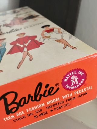 Vintage Mattel 1960 ' s Lemon Blonde Ponytail Barbie Doll No.  850 NRFB Quality 8