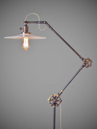 Vintage Industrial Floor Lamp - Machine Age Task Light - Cast Iron - Steampunk