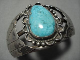 Rare Vintage Navajo Carico Lake Turquoise Sterling Silver American Bracelet Old
