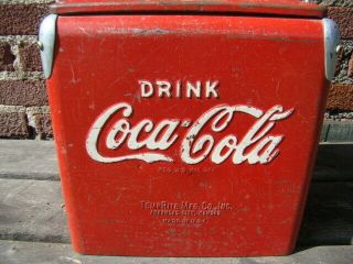 Vintage 50 ' s Coca Cola COKE TempRite Embossed Metal Sign Picnic Soda Pop Cooler 2