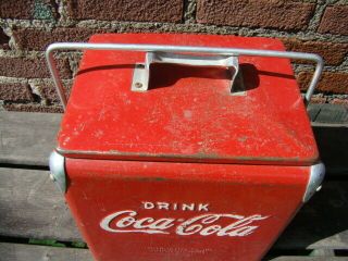 Vintage 50 ' s Coca Cola COKE TempRite Embossed Metal Sign Picnic Soda Pop Cooler 3