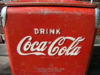 Vintage 50 ' s Coca Cola COKE TempRite Embossed Metal Sign Picnic Soda Pop Cooler 7