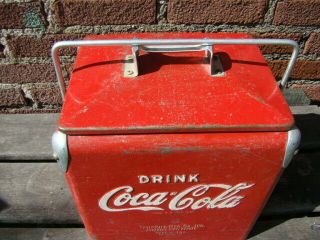 Vintage 50 ' s Coca Cola COKE TempRite Embossed Metal Sign Picnic Soda Pop Cooler 8