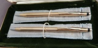 Vintage Cross 14K solid gold ballpoint pen & pencil set in case with refills 2