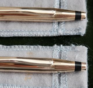 Vintage Cross 14K solid gold ballpoint pen & pencil set in case with refills 3