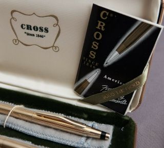 Vintage Cross 14K solid gold ballpoint pen & pencil set in case with refills 4