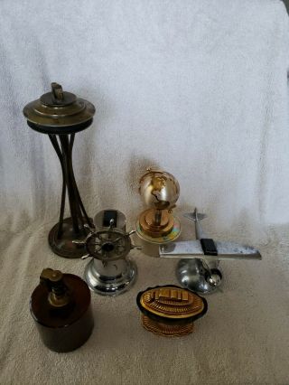 Vintage Mid Century Table Lighters: Globe,  Airplane,  Ships Wheel,  Bakelite,  (six)