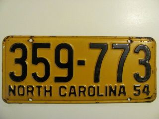 1954 North Carolina Nc License Plate Tag (359 - 773),  Vintage,  Rare,  Gc