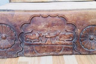 Antique Rare Wood Fine Hand Carved Lord Shiva Lunga Nandi Cow Door Panel