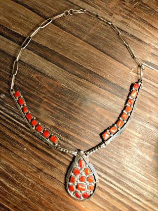 Vintage Sterling Silver Coral Necklace