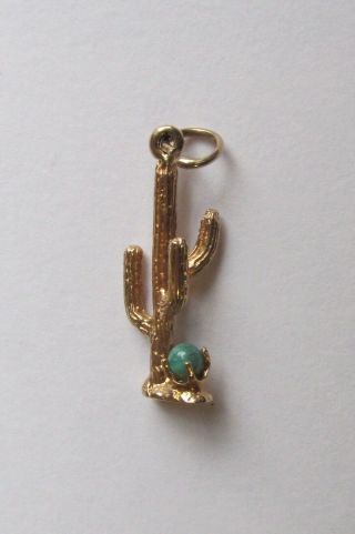 Vintage 14k Gold 3d Cactus Pendant/charm (with Stone)