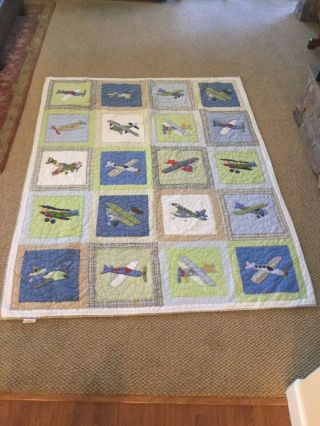 Rare Pottery Barn Kids Vintage Planes Airplane Twin Size (68” X 86”) Quilt