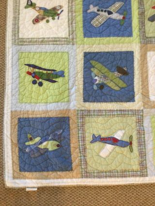 RARE Pottery Barn Kids VINTAGE PLANES airplane Twin Size (68” X 86”) QUILT 2