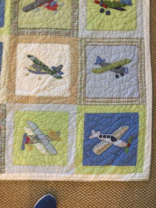RARE Pottery Barn Kids VINTAGE PLANES airplane Twin Size (68” X 86”) QUILT 3
