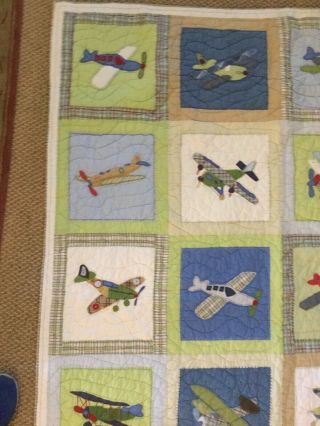 RARE Pottery Barn Kids VINTAGE PLANES airplane Twin Size (68” X 86”) QUILT 4
