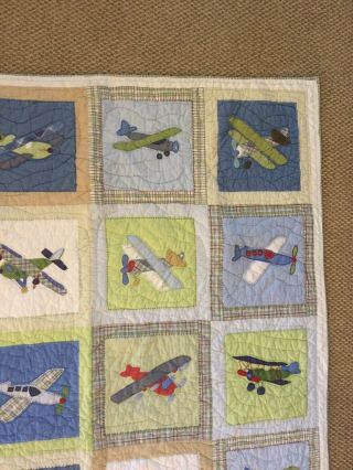 RARE Pottery Barn Kids VINTAGE PLANES airplane Twin Size (68” X 86”) QUILT 5