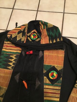 Vtg 90s Paco Jeans Peace Freedom African Hippie Cross Colours Toggle Jacket