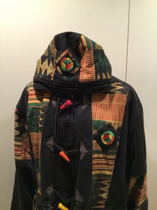VTG 90s Paco Jeans Peace Freedom African Hippie Cross Colours Toggle Jacket 2
