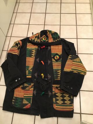 VTG 90s Paco Jeans Peace Freedom African Hippie Cross Colours Toggle Jacket 4