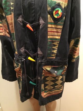 VTG 90s Paco Jeans Peace Freedom African Hippie Cross Colours Toggle Jacket 6