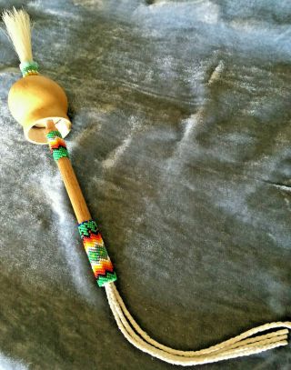 Vintage Peyote Dance Rattle Old Pawn Native American Indian Tribal Relic Gourd