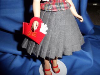 Vogue Jill Doll Wearing 7407 - Plaid Shirt,  Gray Skirt,  Red Shoes,  Purse,  Hat, 5