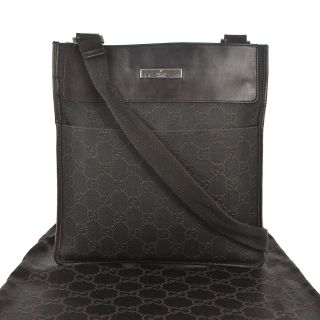 H10 Gucci Authentic Shoulder Bag Tote Cross Body Vintage Gg Leather Black Canvas