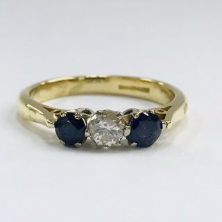 Vintage 18k Yellow White Gold Diamond & Blue Sapphire Wedding Ring Size 8.  75
