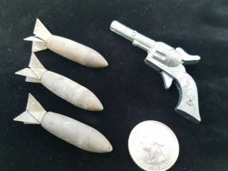 Vintage Roy Rogers Mini Pistol And 3 Metal Toy Bombs Americana Toys Vintage