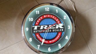 Vintage Trek Bicycle Dealer Neon Lighted Wall Clock By Lumichron Collectable